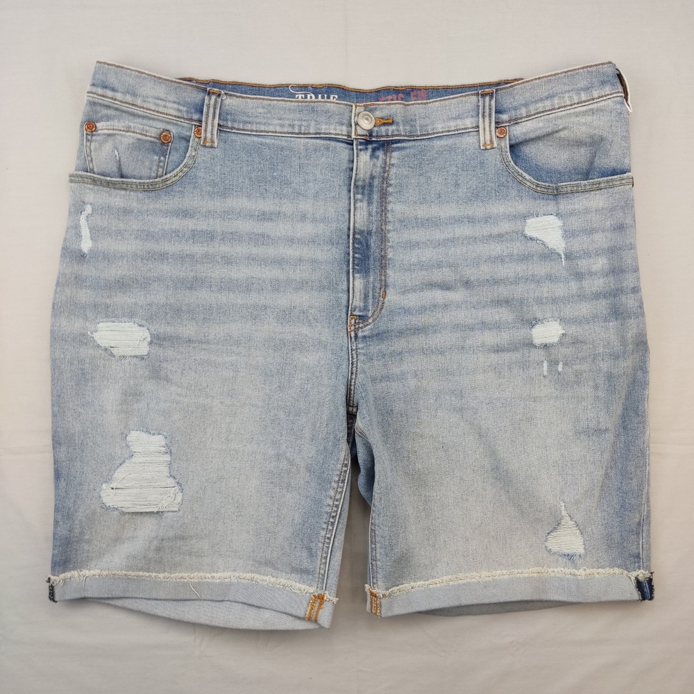 True Nation Denim Shorts Mens 46 Blue Athletic Fit Distressed‎ Raw Hem Stretch
